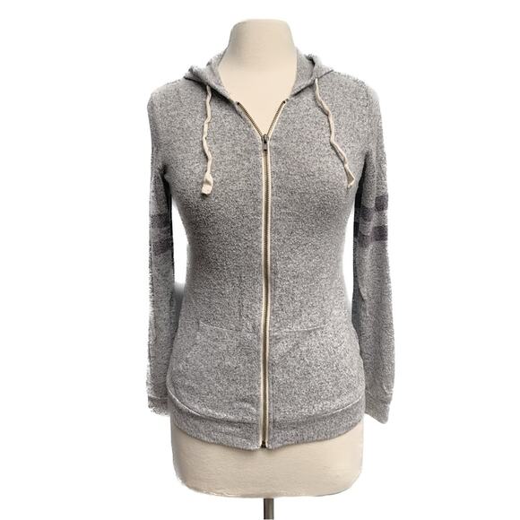 Gray Varsity Stripe Zip Up Hoodie - Picture 1 of 10